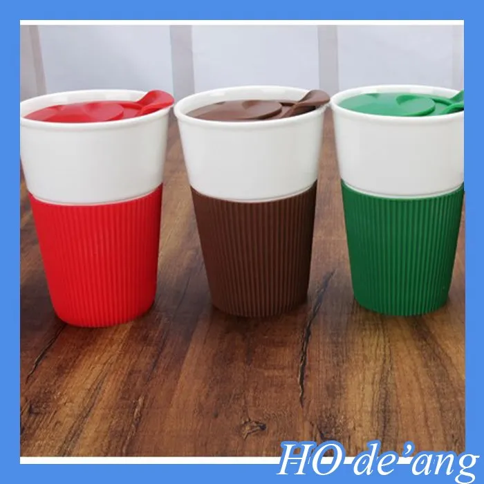 hogift ceramic coffee mug without handle and with silicone ring