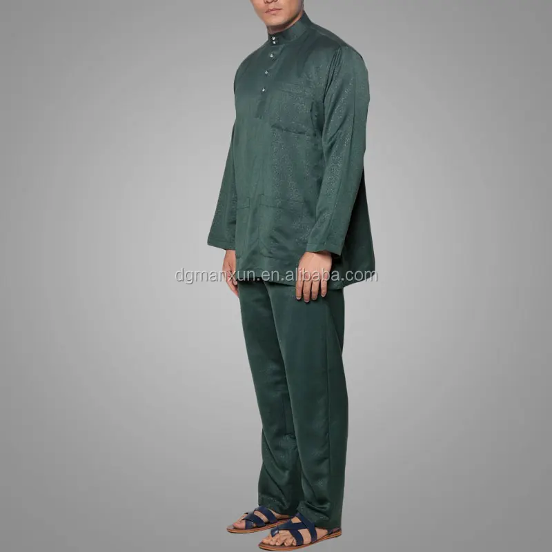 Embossed islamic men clothing long sleeve baju suit high end design muslim baju melayu
