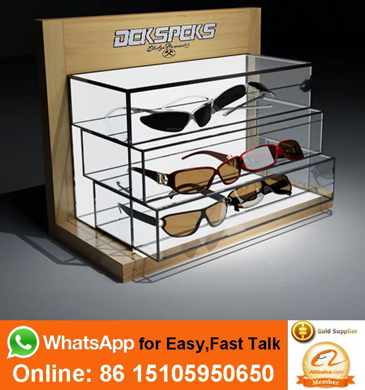 Led Illuminated Acrylic Wooden Sunglass Display Custom Locking Eyeglass