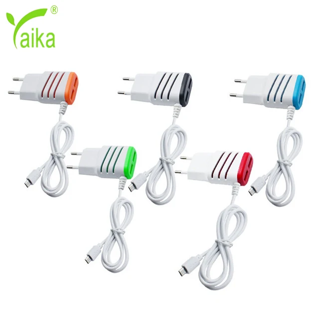 

Wholesale LED 2A EU/US plug socket 2 port micro usb wall charger with V8 cable charger for mobile phone and Android, Black white green yellow red ect