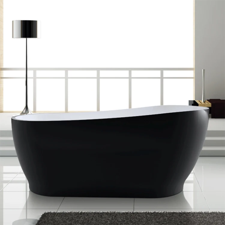 Black Freestanding Acrylic standing bathroom Soaking Tubs Black Round Shape Bathtub