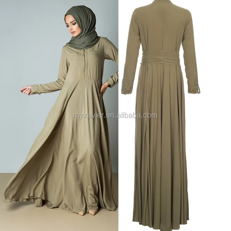 

New fashion dubai abaya full flare islamic abaya with zip detail muslim women hijab and abaya, Black