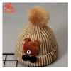 F4339 new cartoon knitted beanie bear pattern cap cute winter warm children kids hat for wholesale
