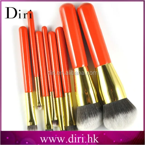 orange color wood handle 8pcs makeup brush perman