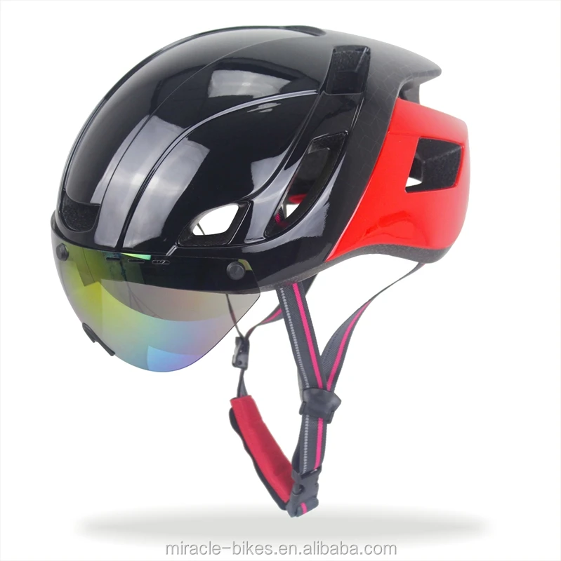 Black Aero Road Bike Helmet with Detachable Goggles Shield Visor UN Size 55-61cm