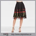 Latest design clothes manufacturer wholesale fashion women sexy Black Rose Embroidered Mesh Overlay Box Pleated Skirt
