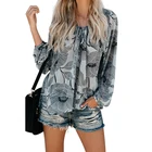 White Floral Print Peasant Long Sleeve Boho Tops Woman Shirts and Blouses
