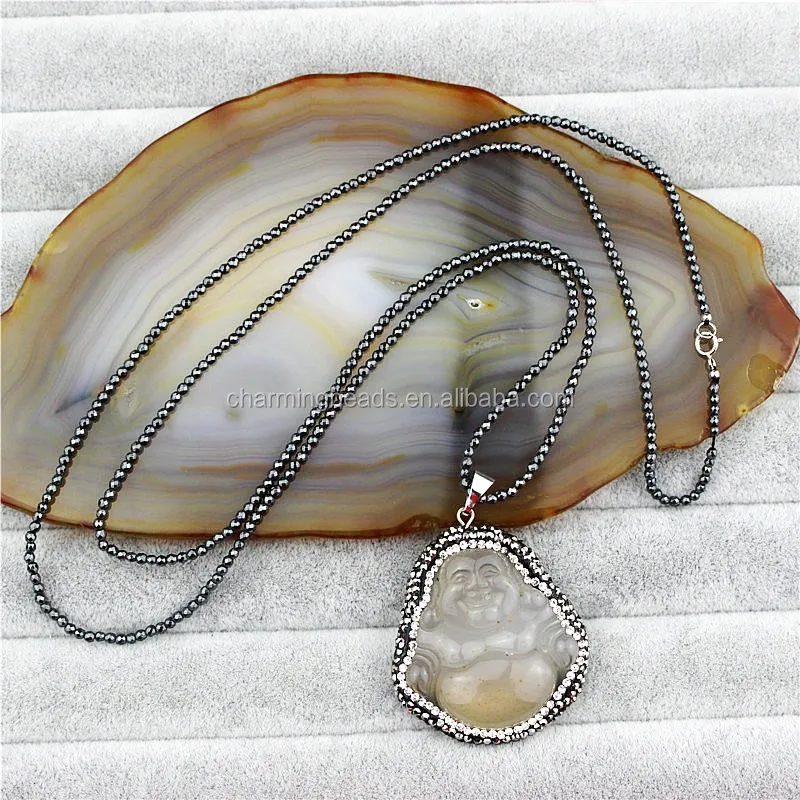 CH-JBN0129 handmade hematite bead necklace with pendants,fashion frewather pearl pendant necklace,wholesale necklace jewelry