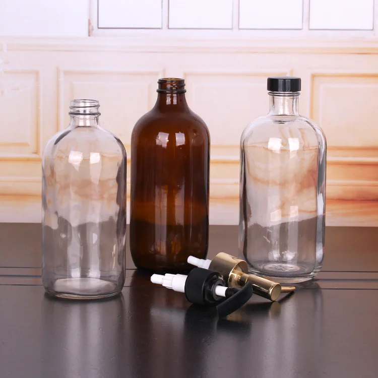 500ml Amber Boston glass shower gel hand liquid soap bottles with pump