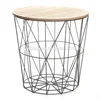 Home furniture country industrial style wood cover wire mesh coffee table metal frame basket base table