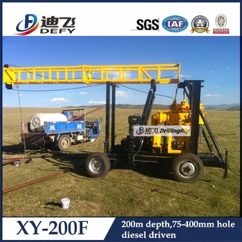 Trailer mounted XY-200F 200m diamond core drill bits for hard rock DTH hammer air compressor