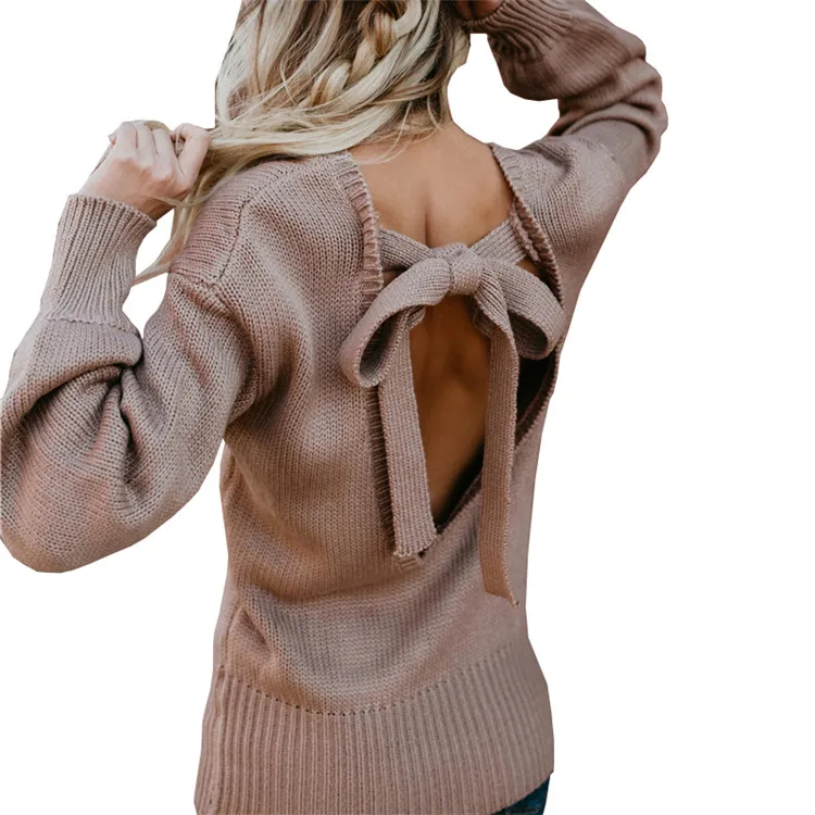 Autumn Winter 2018 Women Sweater Backless Belt Tie Pullover Basic Knitted Cotton Tops Solid Neck Jumper Long Sleeve Sweaters
Autumn Winter 2018 Women Sweater Backless Belt Tie Pullover Basic Knitted Cotton Tops Solid Neck Jumper Long Sleeve Sweaters