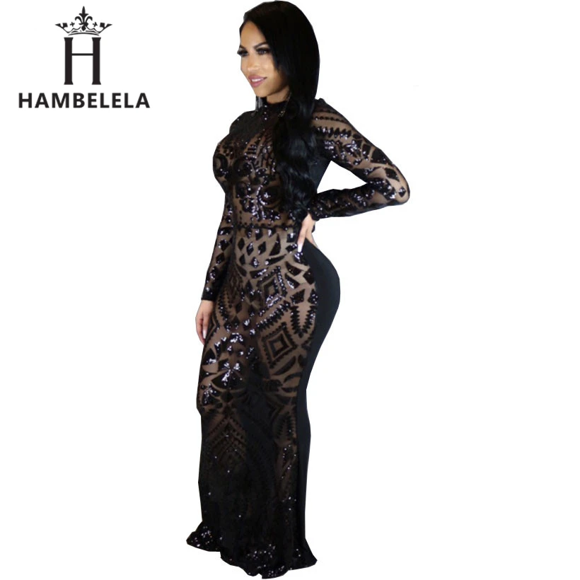 Euramerican Style Sequin Maxi Dress Vestidos Sexy Vintage Round Neck Long Sleeve Sheath Floor Length Bodycon Club Dress (3)