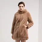 Custom Brand pocket round collar khaki sex women long faux fur coat girl