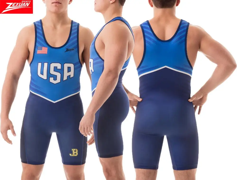 Any Size 4xl Tights Usa Flag Sublimated Low Cut Wrestling Singlets