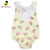 100% Cotton Vintage Yellow Ice Pattern Printed WIth White Chevron Trim Design Newborn Infant Clothing Baby Girl Romper