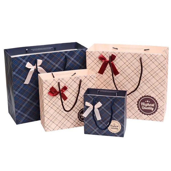 high-grade business lattice gift bag, custom paper shopping bag