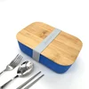 Lunch box bento food container bamboo lid custom with stainless steel cutlery set