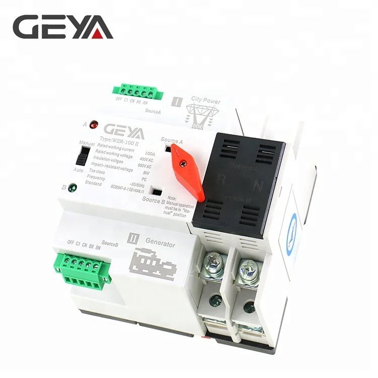 

GEYA W2R Mini ATS 2P Automatic Transfer Switch Electrical Selector Switches Dual Power Switch Din Rail Type ATS 63A 100A