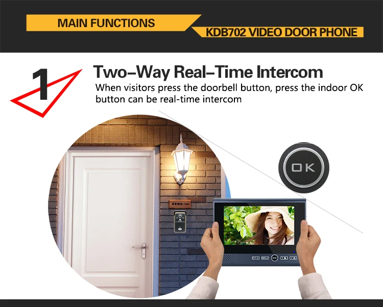 Easy Installation 7 Inch Screen Monitor Wireless Video Door Phone With Motion Detection