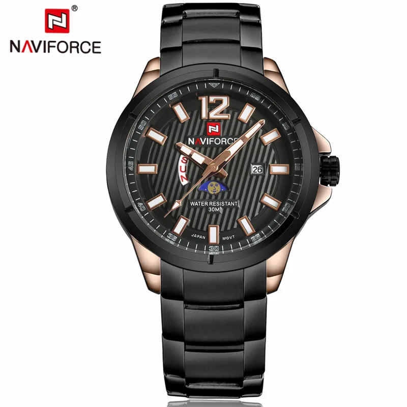 2016 New NAVIFORCE Brand Moon Phase Watches Full Steel Watches Men's Quartz Waterproof Watch Man Army Military Wristwatch, Black
2016 New NAVIFORCE Brand Moon Phase Watches Full Steel Watches Men's Quartz Waterproof Watch Man Army Military Wristwatch, Black