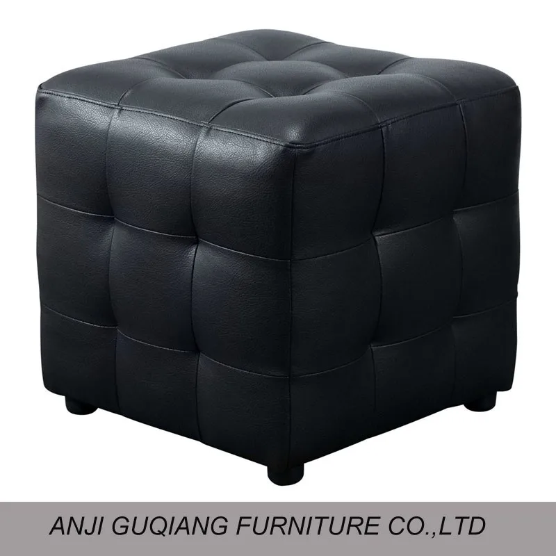 Modern Black Leather Tufted Cube Ottoman Chair Footstool Buy Footstool,Ottoman Chair,Leather
