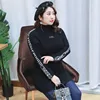 winter new design fashion crew neck letter embroidery oversize knitted long sweater for woman