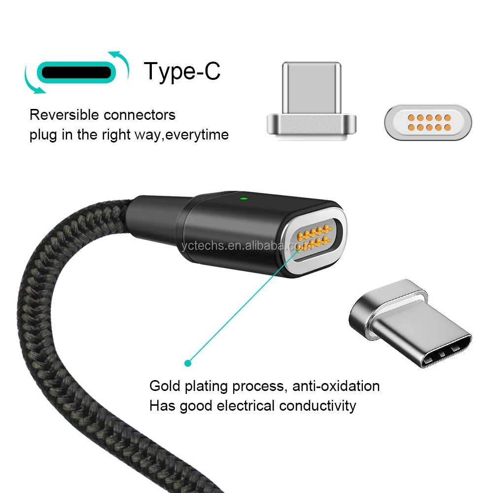 Whole sale Nylon braided Magnetic USB Cable male toType c male phone Fast charging adapter cable for Macbook and Smart phone - ANKUX.COM