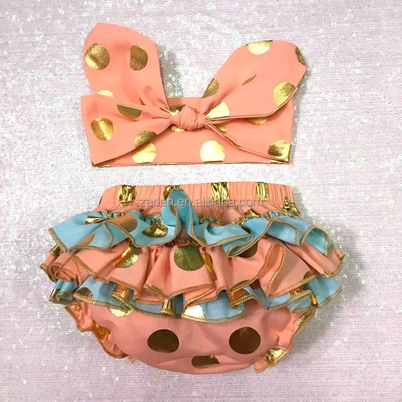 Peach Baby Outfit Polka Dot Bloomers with Polka Dot Baby Headband