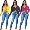 Solid Short Tops Knitted Sweater Pullover Beading Sexy Women Off The Shoulder Long Sleeve Autumn Knitwear Crop Top EL5273