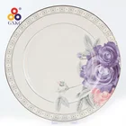Silver gold rim new bone China floral ceramic dinner plate