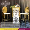 Square gold metal frame stainless steel glass top high club bar tables