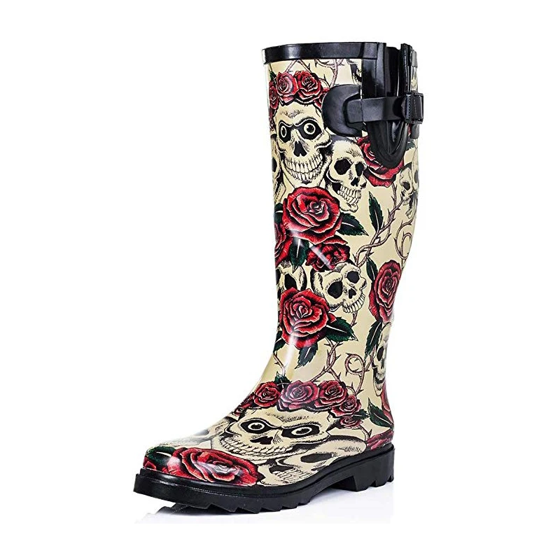 Custom Logo Women's Mid Calf Round Toe Skull and Rose Rubber Rain boots For Wholesale, Customized
Custom Logo Women's Mid Calf Round Toe Skull and Rose Rubber Rain boots For Wholesale, Customized
