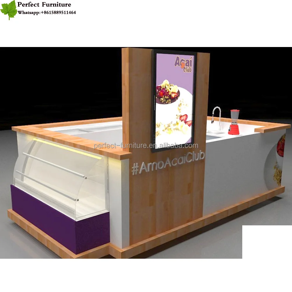 Elegant fruit juices smoothies food booth frozen yogurt kiosk in mall