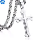 Byzantine Chain Stainless Steel Silver Cross Crucifix Pendant Necklace Chain For Mens Boys in 5mm