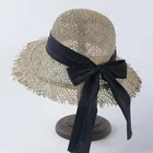 summer beach straw hat with bowknot women seagrass caps