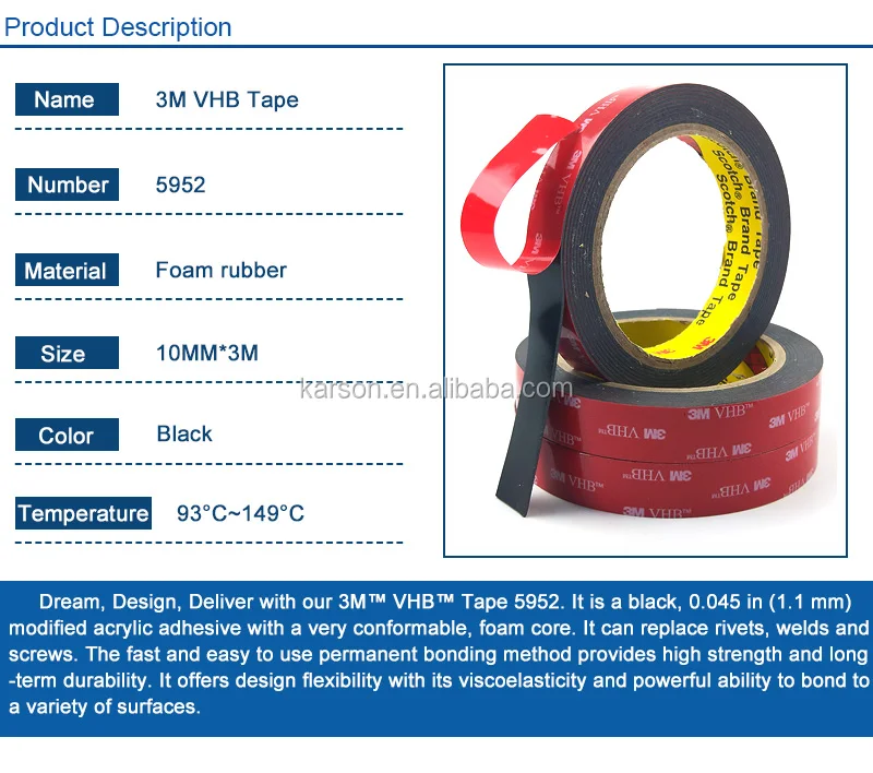 3M 5952 Vhb Tape Automotive Glass Metal Plastic Parts Permanent Bonding Die Cut Adhesive Foam Tape