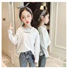 2019 New Solid White Casual T-shirt with Letters Stylish Black Cotton Long Sleeves Letter Top for Teenager Girl 4-9 Years