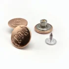 shiny copper color 15mm metal jeans button with aluminum nails , brass metal shank button