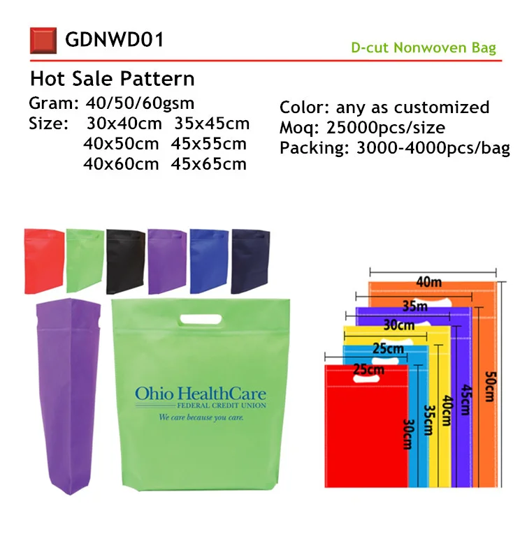 Manufacturer Cheap Price Degradable ECO Friendly Heat Press Non Woven D Cut Bag