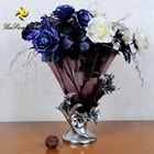 Italian Wedding V-shaped clear purple glass vase with resin flower decoration