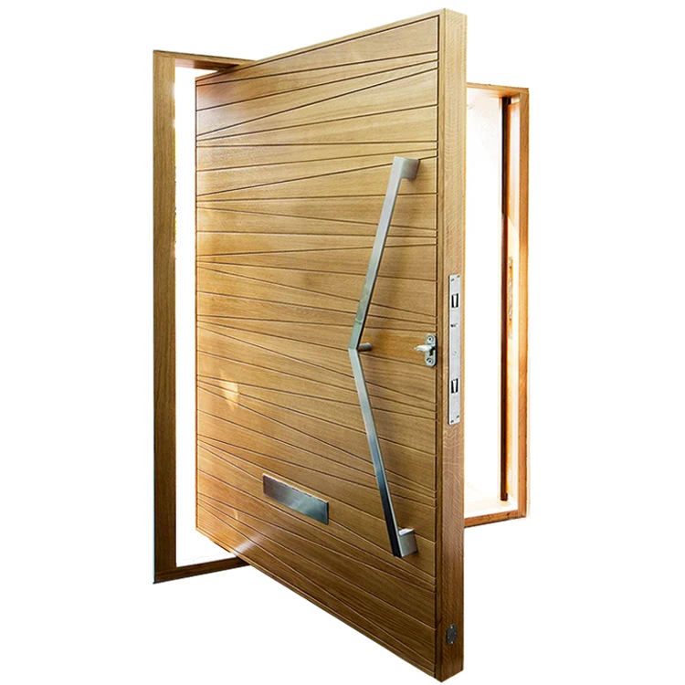 Foshan Revoliving bisagras diseños modernos Exterior Casa de entrada de madera puerta pivotante