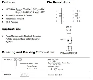 p-channel enhancement mode mosfet apm9435 apm9435kc-tr apm9435kc