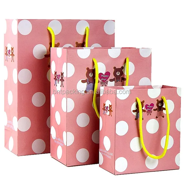 promotional cheap gift bulk polka dot handle shopping paper bag