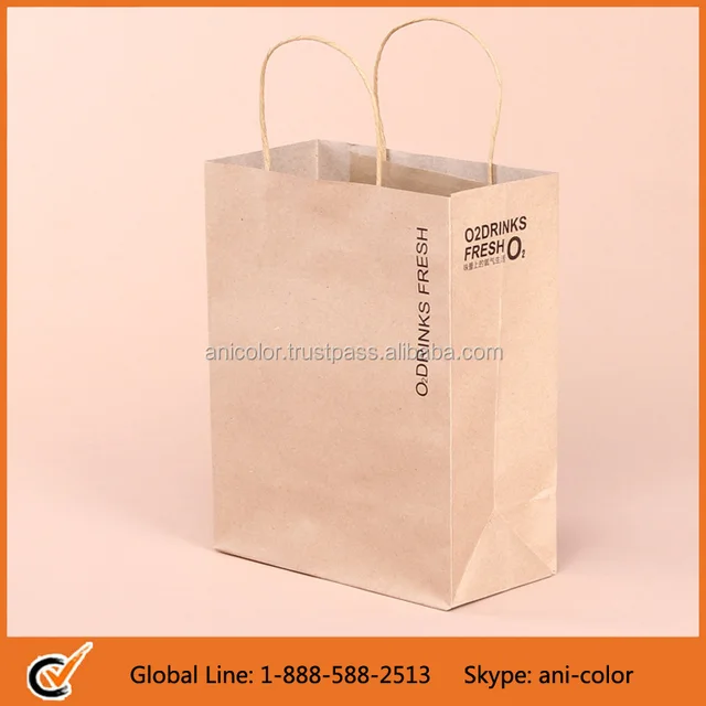 customized printing brown kraft paper bag with paper handle
