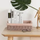 Rectangular lined collection kitchen table willow flat food gift tray wicker holders no handles fruit plates storage baskets