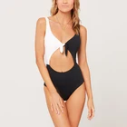 Swimsuit 2019 Black & White Tie Knot Cutout One Piece Bikini Beachwear