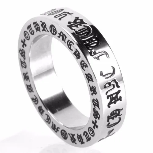 Men Silver Plated Ring Sample Spikes Stainless Steel Blanks Cross Sanskrit Lettering Around Circle Gift Party Ring