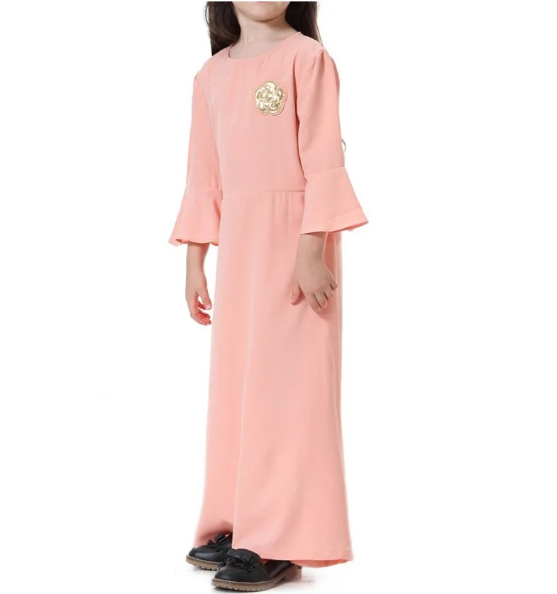 新到货 eid 阿拉伯迪拜穆斯林儿童 abaya 长袖伊斯兰马克西礼服孩子