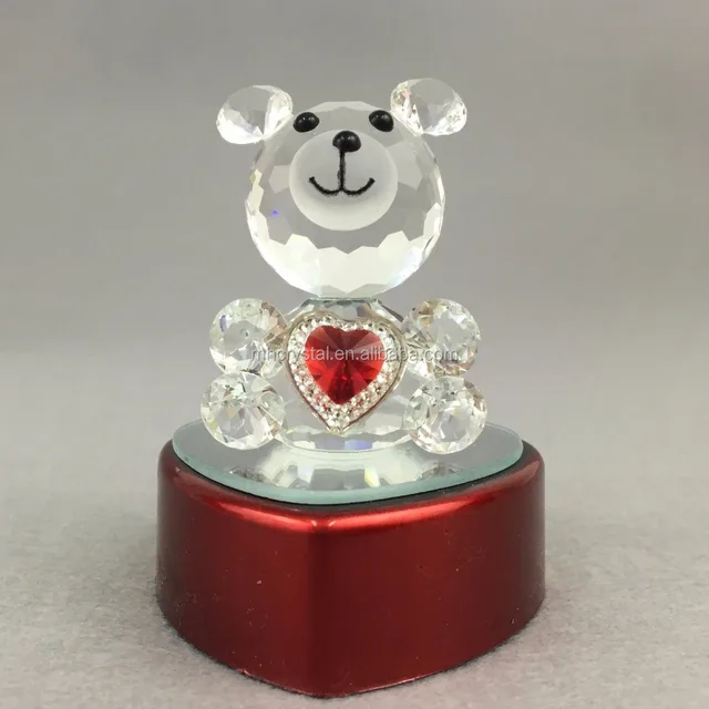 small crystal teddy bear animal figurine on heart base mh-d0444